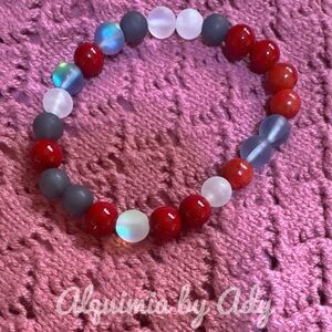 Coral and sea glass beaded bracelet